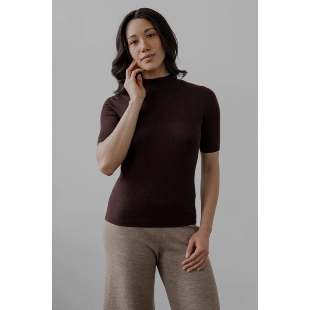 Sskein Womens Mock Ribbed Pullover In Ultra Fine Alpaca Silk‎ Mahogany Small
